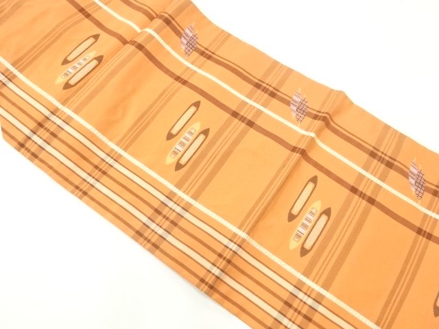 JAPANESE KIMONO / NAGOYA OBI / SILK / WOVEN GRID & ABSTRACT PATTERN